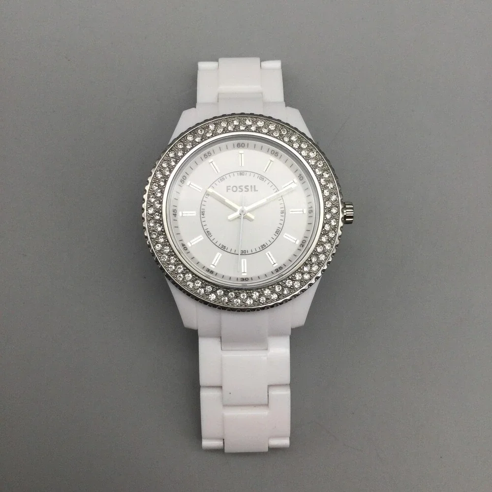 Fossil ES-2444 Womens Watch 38mm White Dial Resin Crystals New Battery 6